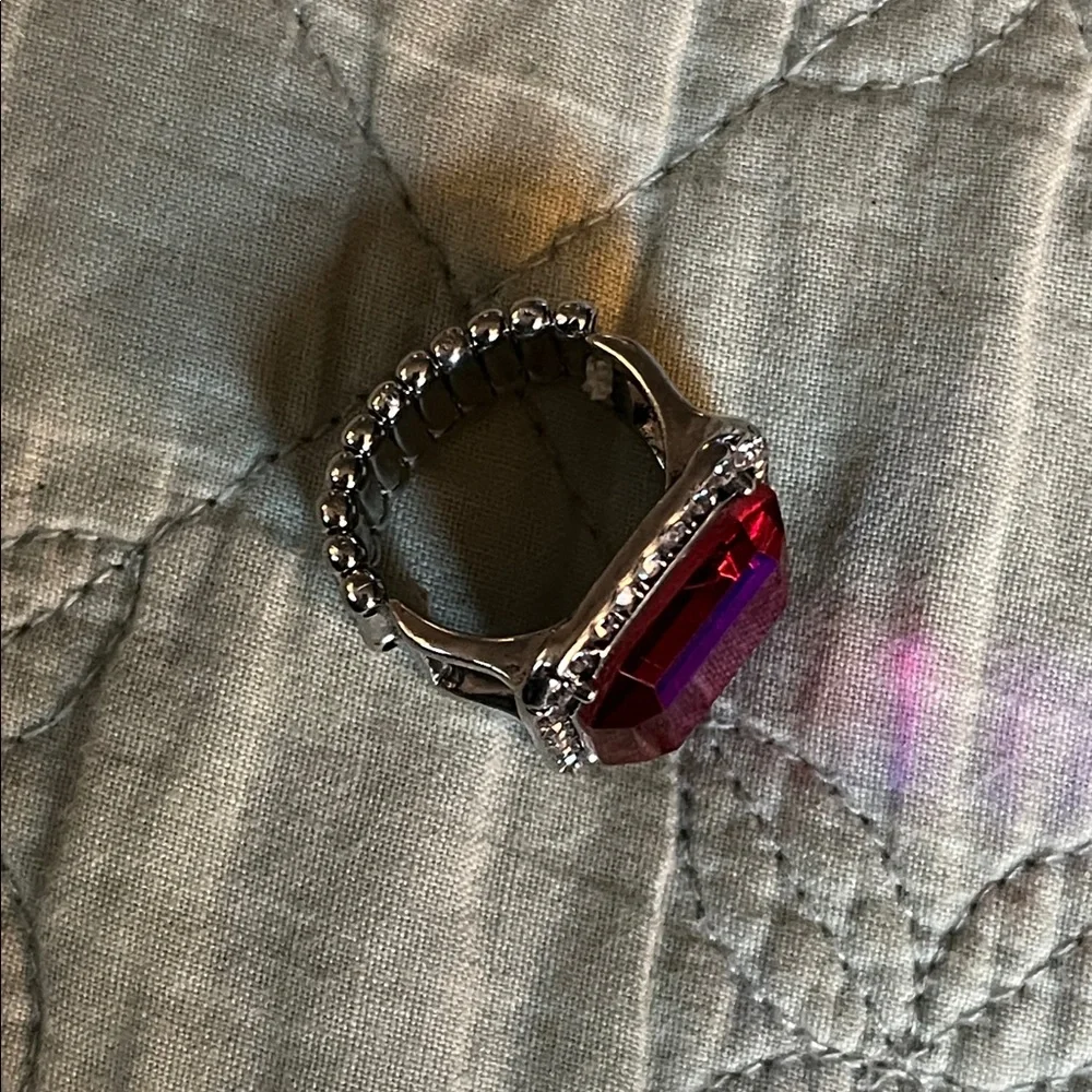 Statement Pink Square Crystal Ring with Clear Halo